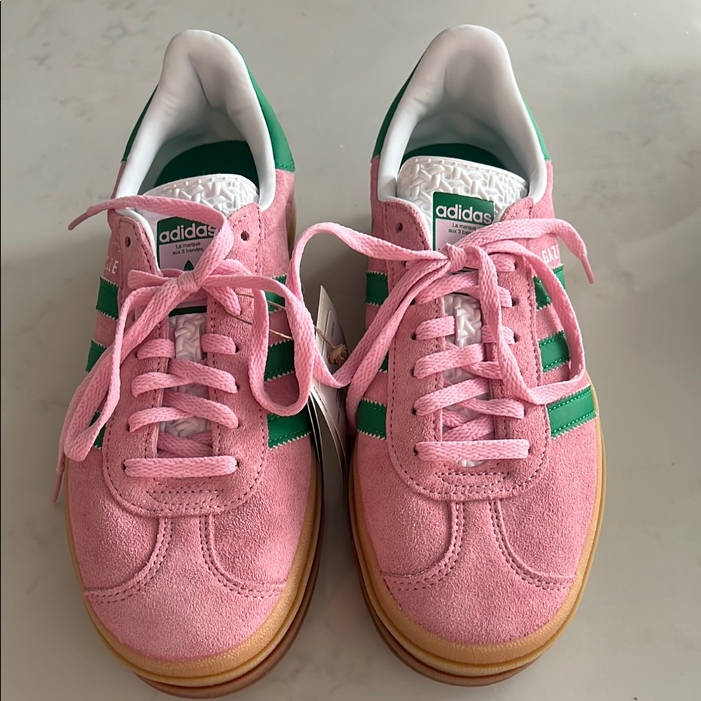 Adidas Pink and Green Gazelle Bold Wide Sz7 NWT